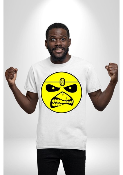 Korkutucu Yüz Ifadeli Seri Katil Kadın Erkek Ön Baskılı Beyaz Pamuklu Tişört Penye Klasik