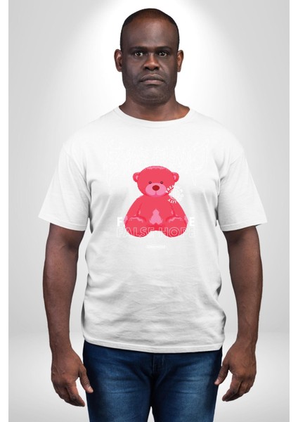 Umut Oyuncak Ayı Sokak Tarzı Kadın Erkek Ön Baskılı Beyaz Pamuklu Tişört Penye Klasik