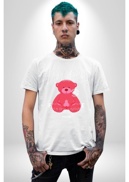 Umut Oyuncak Ayı Sokak Tarzı Kadın Erkek Ön Baskılı Beyaz Pamuklu Tişört Penye Klasik fiyatları