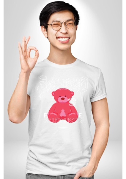 Umut Oyuncak Ayı Sokak Tarzı Kadın Erkek Ön Baskılı Beyaz Pamuklu Tişört Penye Klasik fırsatları