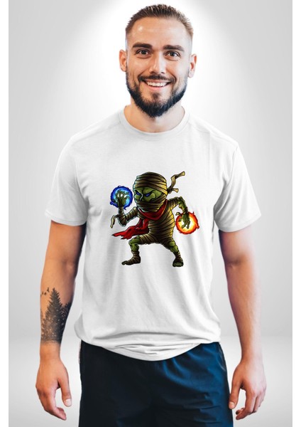 Büyücü Mumya Karakter Kadın Erkek Ön Baskılı Beyaz Pamuklu Tişört Penye Klasik modelleri