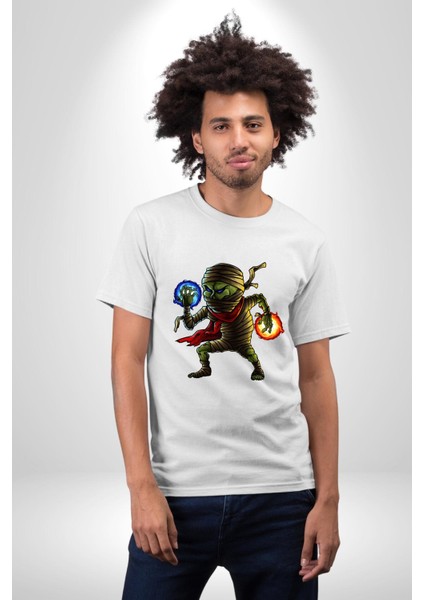 Büyücü Mumya Karakter Kadın Erkek Ön Baskılı Beyaz Pamuklu Tişört Penye Klasik fırsatları