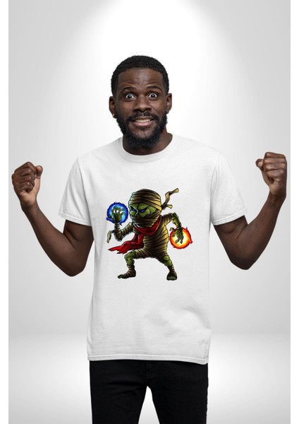 Büyücü Mumya Karakter Kadın Erkek Ön Baskılı Beyaz Pamuklu Tişört Penye Klasik indirimleri