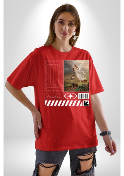 Orta Çağ Melekler ve Insanlar Kadın Erkek Ön Baskılı Kırmızı Pamuklu Tişört Penye Klasik fiyatları