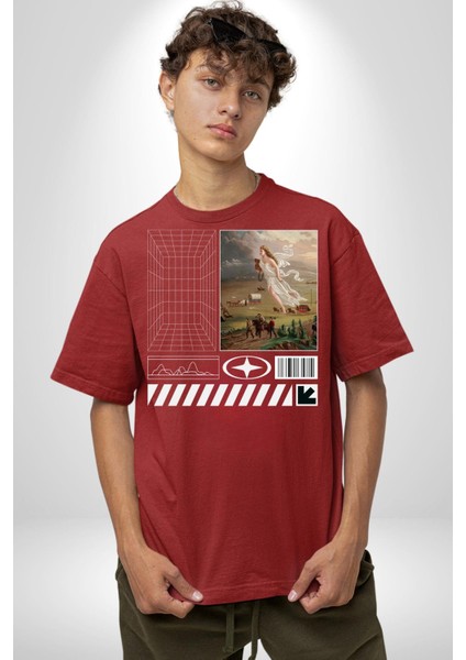 Orta Çağ Melekler ve Insanlar Kadın Erkek Ön Baskılı Kırmızı Pamuklu Tişört Penye Klasik modelleri