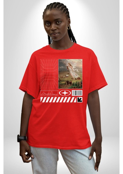 Orta Çağ Melekler ve Insanlar Kadın Erkek Ön Baskılı Kırmızı Pamuklu Tişört Penye Klasik fırsatları