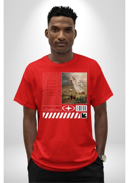 Orta Çağ Melekler ve Insanlar Kadın Erkek Ön Baskılı Kırmızı Pamuklu Tişört Penye Klasik indirimleri