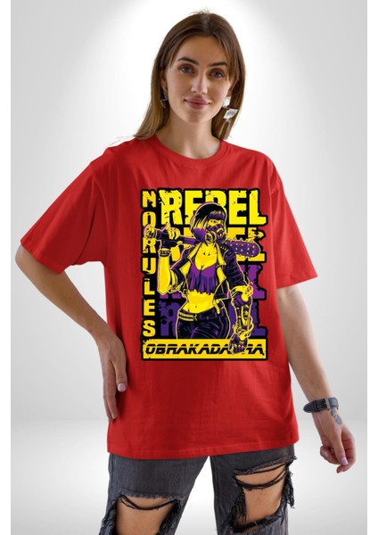 Isyancı Havalı Kadın Kadın Erkek Ön Baskılı Kırmızı Pamuklu Tişört Penye Klasik fiyatları