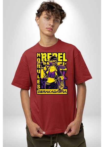 Isyancı Havalı Kadın Kadın Erkek Ön Baskılı Kırmızı Pamuklu Tişört Penye Klasik modelleri