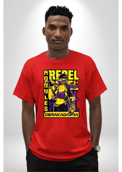 Isyancı Havalı Kadın Kadın Erkek Ön Baskılı Kırmızı Pamuklu Tişört Penye Klasik indirimleri