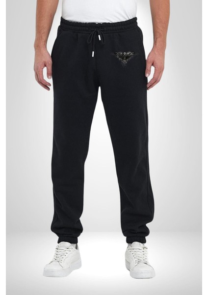 Karga Üç Gözlü Havalı Gotik Rahat Siyah Dijital Baskılı Kadın Erkek Eşofman Altı