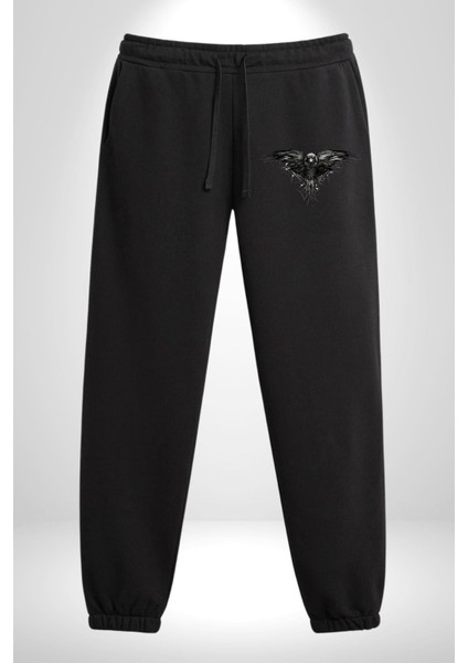 Karga Üç Gözlü Havalı Gotik Rahat Siyah Dijital Baskılı Kadın Erkek Eşofman Altı fırsatları