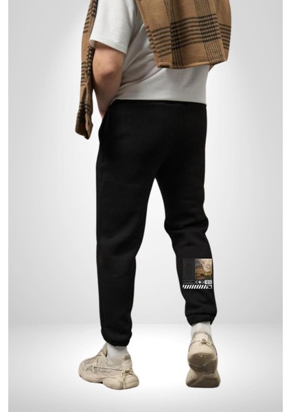 Orta Çağ Melekler ve Insanlar Rahat Siyah Dijital Baskılı Kadın Erkek Eşofman Altı fiyatları