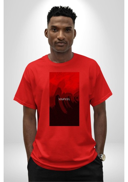 Kırmızı Renklerinin Sanatsal Uyumu Kadın Erkek Ön Baskılı Kırmızı Pamuklu Tişört Penye Klasik fırsatları