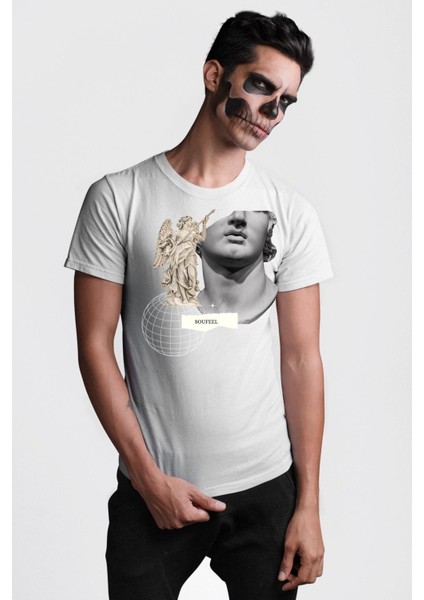 Yunan Heykeli Gezegen Prototip Kadın Erkek Ön Baskılı Beyaz Pamuklu Tişört Penye Klasik fiyatları