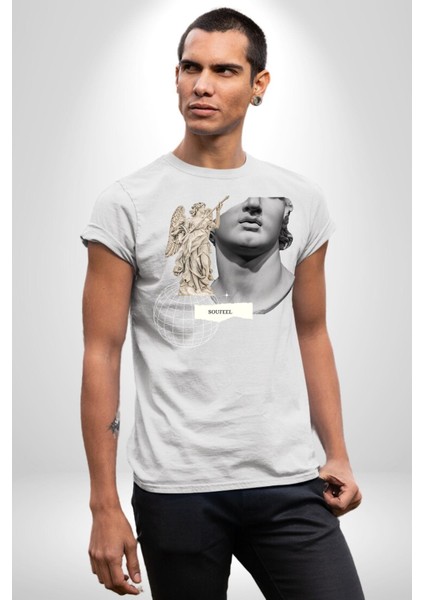 Yunan Heykeli Gezegen Prototip Kadın Erkek Ön Baskılı Beyaz Pamuklu Tişört Penye Klasik indirimleri