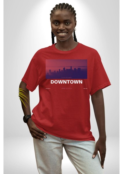 Şehir Merkezi Los Angeles Modern Kadın Erkek Ön Baskılı Kırmızı Pamuklu Tişört Penye Klasik fiyatları