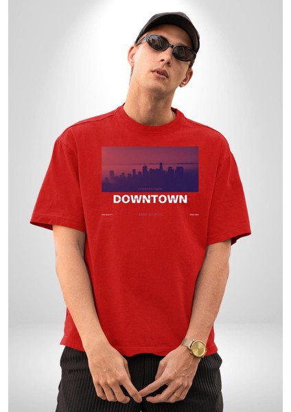 Şehir Merkezi Los Angeles Modern Kadın Erkek Ön Baskılı Kırmızı Pamuklu Tişört Penye Klasik modelleri