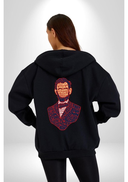 Abraham Lincoln Amerika Başkanı Kadın Erkek Baskılı Fermuarlı Kapüşonlu Hırka Sweatshirt modelleri