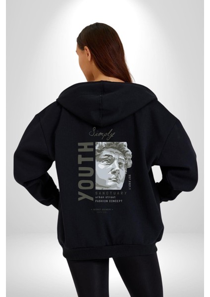 Genç Eski Çağ Antik Heykel Kadın Erkek Baskılı Fermuarlı Kapüşonlu Hırka Sweatshirt indirimleri