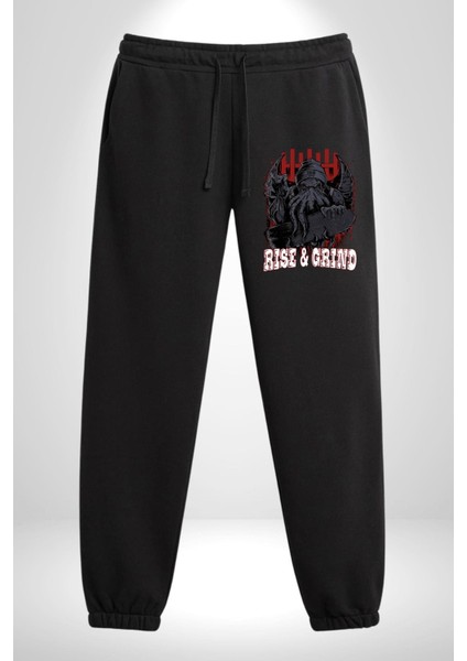 Sokak Tarzı Kraken Yüksel ve Eziyet Et Rahat Siyah Dijital Baskılı Kadın Erkek Eşofman Altı fırsatları