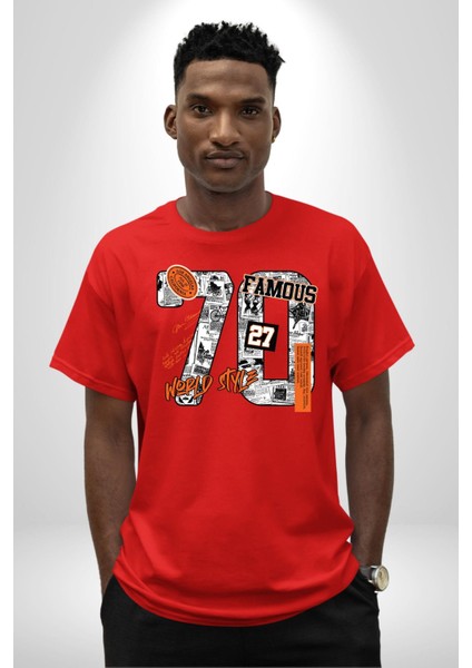 Yetmişler Dünya Sokak Tarzı Kadın Erkek Ön Baskılı Kırmızı Pamuklu Tişört Penye Klasik fiyatları