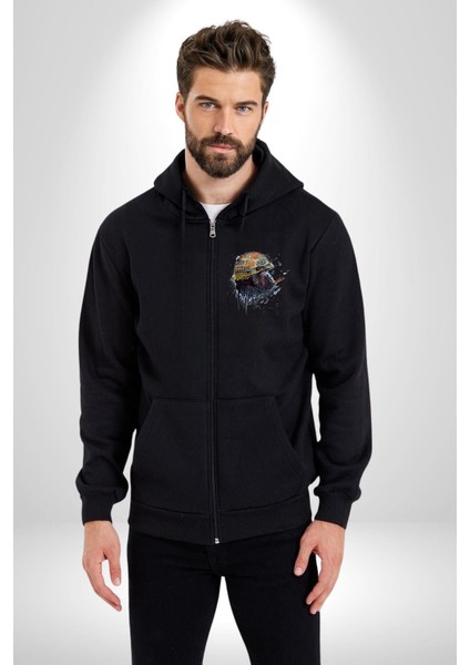 Barış Savaşçısı Goril Kadın Erkek Baskılı Fermuarlı Kapüşonlu Hırka Sweatshirt