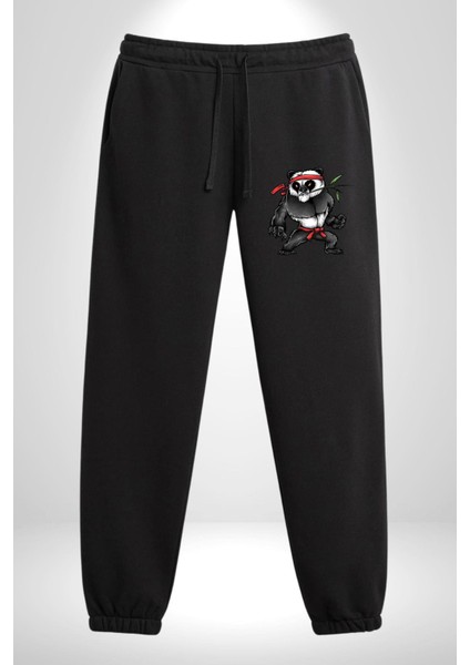 Kung Fu Ustası Savaşçı Panda Rahat Siyah Dijital Baskılı Kadın Erkek Eşofman Altı modelleri