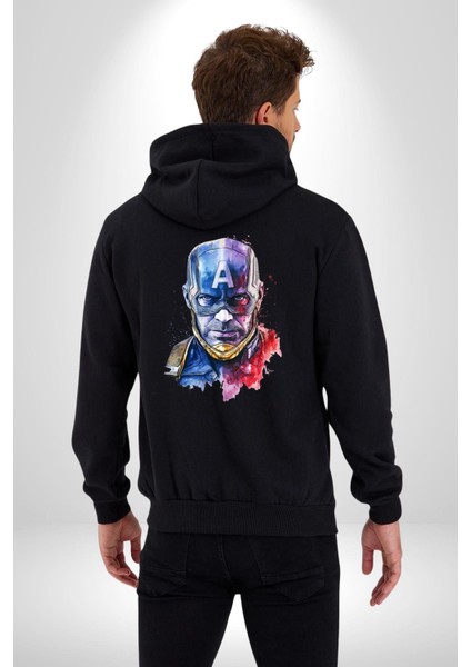 Kaptan Amerika Rengarenk Kahraman Kadın Erkek Baskılı Fermuarlı Kapüşonlu Hırka Sweatshirt