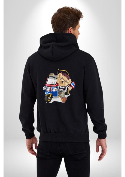 Taksici Oyuncak Ayı Fransız Kadın Erkek Baskılı Fermuarlı Kapüşonlu Hırka Sweatshirt