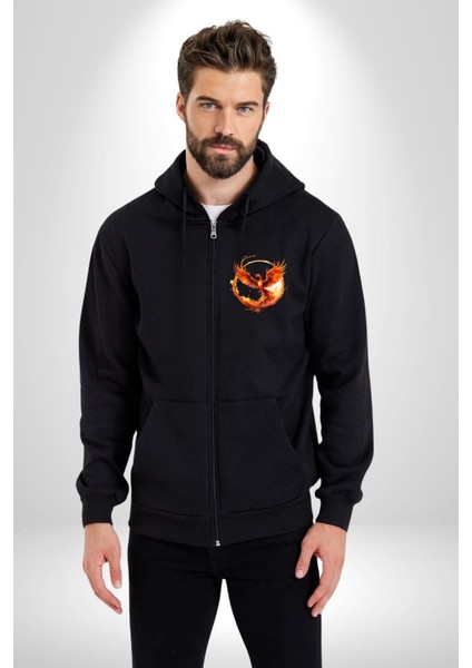 Anka Kuşu Yeniden Doğuş Sembol Kadın Erkek Baskılı Fermuarlı Kapüşonlu Hırka Sweatshirt
