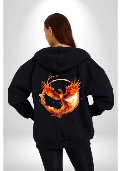 Anka Kuşu Yeniden Doğuş Sembol Kadın Erkek Baskılı Fermuarlı Kapüşonlu Hırka Sweatshirt