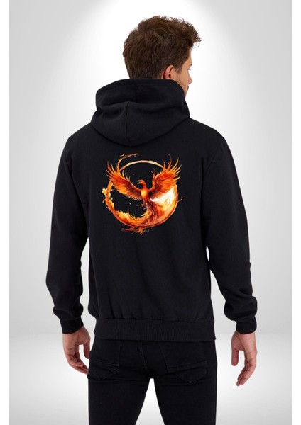 Anka Kuşu Yeniden Doğuş Sembol Kadın Erkek Baskılı Fermuarlı Kapüşonlu Hırka Sweatshirt
