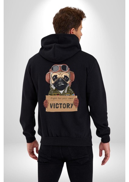 Kendin Için Savaş Pilot Yavru Pug Kadın Erkek Baskılı Fermuarlı Kapüşonlu Hırka Sweatshirt