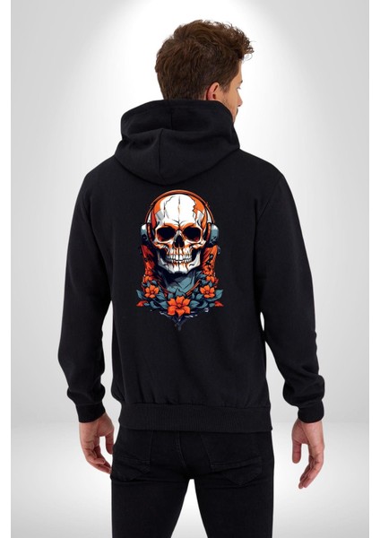 Müzik Dinleyen Havalı Kurukafa Kadın Erkek Baskılı Fermuarlı Kapüşonlu Hırka Sweatshirt modelleri