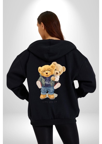 Tatlı Sevgililer Günü Oyuncak Ayı Kadın Erkek Baskılı Fermuarlı Kapüşonlu Hırka Sweatshirt modelleri