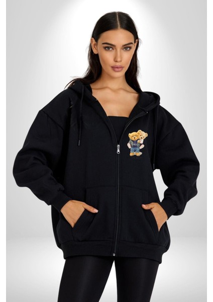 Tatlı Sevgililer Günü Oyuncak Ayı Kadın Erkek Baskılı Fermuarlı Kapüşonlu Hırka Sweatshirt fırsatları