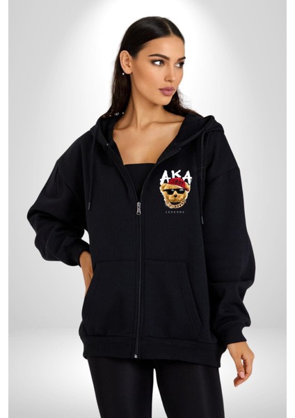 Sokak Tarzı Oyuncak Ayı Kadın Erkek Baskılı Fermuarlı Kapüşonlu Hırka Sweatshirt fırsatları