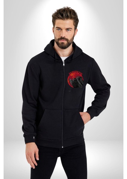 Cadılar Bayramı Kuşu Kadın Erkek Baskılı Fermuarlı Kapüşonlu Hırka Sweatshirt