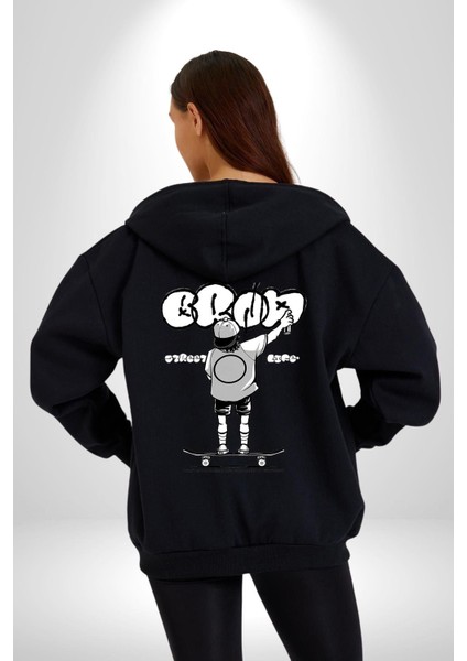 Sokak Yaşamı Kaykaylı Çocuk Grafiti Kadın Erkek Baskılı Fermuarlı Kapüşonlu Hırka Sweatshirt modelleri