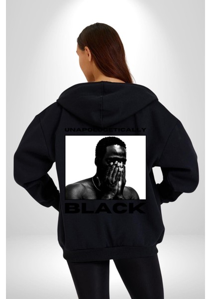 Eşitlik Özür Dilemeden Kadın Erkek Baskılı Fermuarlı Kapüşonlu Hırka Sweatshirt