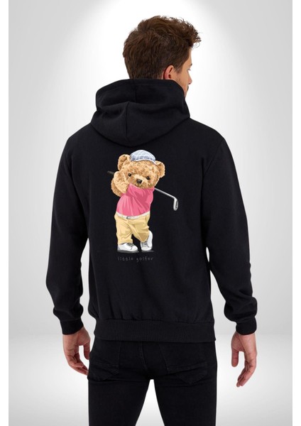 Golf Oynayan Oyuncak Ayı Kadın Erkek Baskılı Fermuarlı Kapüşonlu Hırka Sweatshirt modelleri