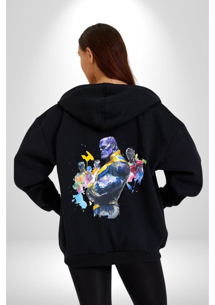 Thanos Iron Man Efsaneler Kadın Erkek Baskılı Fermuarlı Kapüşonlu Hırka Sweatshirt