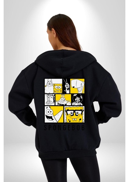 Süngerbob Karepantolon Patrick Kadın Erkek Baskılı Fermuarlı Kapüşonlu Hırka Sweatshirt