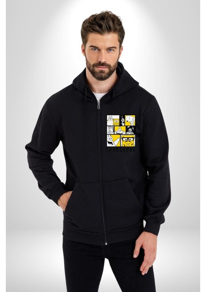 Süngerbob Karepantolon Patrick Kadın Erkek Baskılı Fermuarlı Kapüşonlu Hırka Sweatshirt