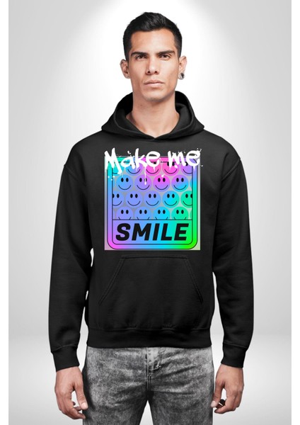 Beni Gülümset Kaset Kadın Erkek Baskılı Üç Iplik Siyah Kapüşonlu Hodie Sweatshirt fırsatları