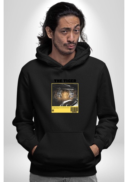 Modern Kaplan Techno Vibe Tasarım Kadın Erkek Baskılı Üç Iplik Siyah Kapüşonlu Hodie Sweatshirt modelleri