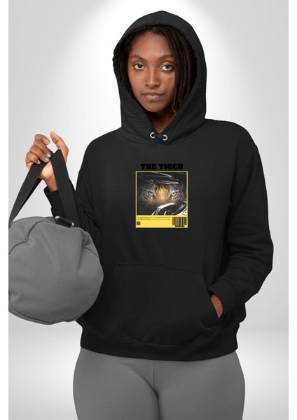 Modern Kaplan Techno Vibe Tasarım Kadın Erkek Baskılı Üç Iplik Siyah Kapüşonlu Hodie Sweatshirt fırsatları