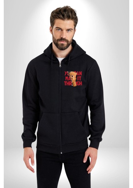 Bunu Başarabilirsin Oyuncak Ayı Kadın Erkek Baskılı Fermuarlı Kapüşonlu Hırka Sweatshirt