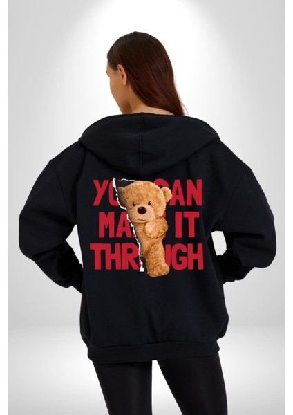 Bunu Başarabilirsin Oyuncak Ayı Kadın Erkek Baskılı Fermuarlı Kapüşonlu Hırka Sweatshirt